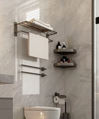 Smart Toilet Bathroom Small Towel Rack Towel Bar Storage Rack Triangle Basket Toilet Paper Box Toilet Brush 3d model