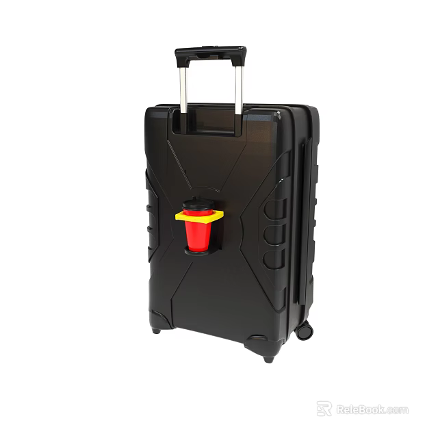 Black Suitcase With Red Cup Holder Telescopic Handle And Wheels 3d model 