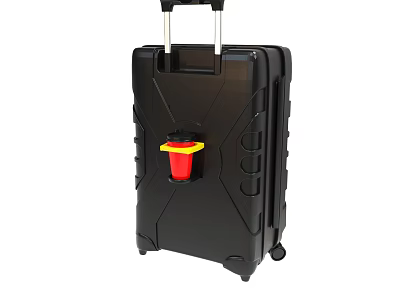 Black Suitcase With Red Cup Holder Telescopic Handle And Wheels 3d model