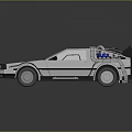 Classic White DeLorean Car With Gull Wing Doors And Roof Mounted Device
