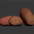 Four Fresh Red Potatoes With Small Spots On Black Smooth Surface Showing Reflections