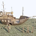 Wooden Pirate Ship Playground Equipment With Slide Swings And Climbing Features In Grass Area