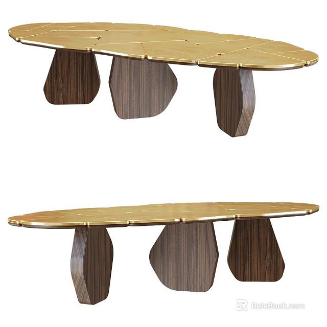 Modern Coffee Table With Golden Tabletop And Stylish Wooden Legs 3d model 