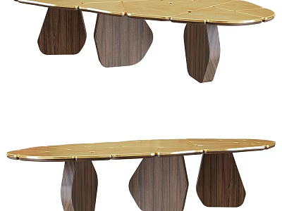 Modern Coffee Table With Golden Tabletop And Stylish Wooden Legs 3d model