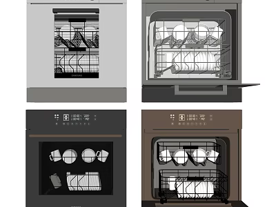 Modern Kitchen Dishwashers In Different Colors With Open Door And Interior View 3d model