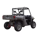 Sturdy Black Utility Vehicle With Open Cockpit Cargo Bed And Large Off Road Tires