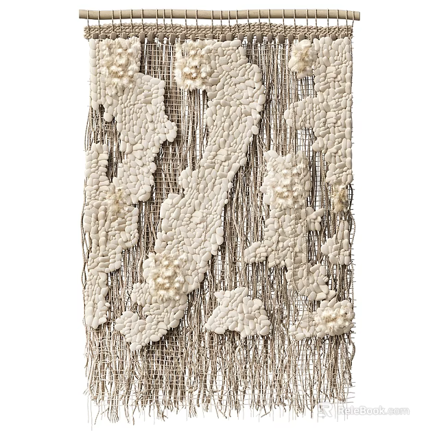 Handwoven Textured Wall Decor With Neutral Tones And Intricate Patterns 3d model 