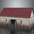 Vintage Small Building With Red Tiled Roof Off White Walls And Wooden Door