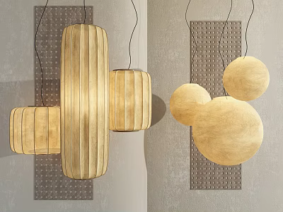 Minimalist Modern Pendant Lights With Rectangular Striped And Circular Fabric Shades 3d model