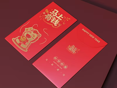 Toy Gift Shop Red Envelopes With Golden Designs For New Year Celebrations 3d model