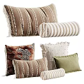 Velvet Throw Pillows With Fringe Leopard Print Striped Dotted Patterns Brown Green White