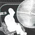 Alien Figure Seated In Spaceship Cockpit Viewing Large Death Star Structure