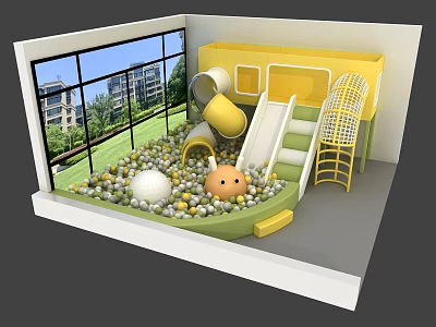Indoor Kids Playground With Ball Pit Slide Climbing Structure And Large Windows View 3d model