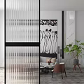 Modern Room Dividers With Glass Panels Green Accents And Vertical Stripes Design