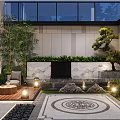 Contemporary Garden Landscape Design With Greenery Water Feature Stone Path And Ambient Lighting
