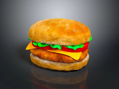 Delicious Hamburger With Golden Bun Fresh Lettuce Tomato Cheese And Juicy Patty 3d model