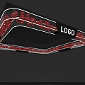 Modern Exhibition Hall Ceiling Design With Black Frame Red Accents And LOGO Lighting