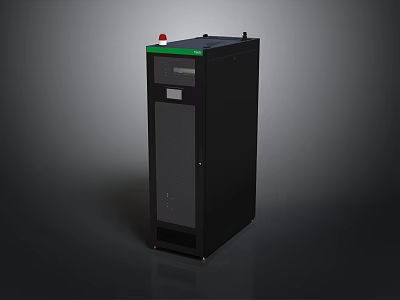 Black Vertical Electronic Equipment With Green Top Panel Red Indicator Light And Front Glass Door 3d model
