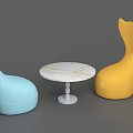 Unique Shaped Blue And Yellow Chairs With Round Marble Top Table 3d model