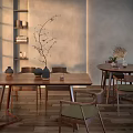 Minimalist Dining Table Set With Wooden Chairs Decorative Plants And Natural Light Interior
