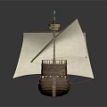 Wooden Ship with White Sails Blue Green Flags Masts and Deck Design 3d model