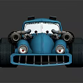 Blue Toy Car With Large Wheels Engine Pipes And Stylish Design