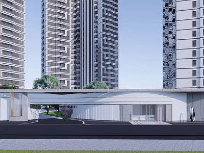 Modern Tall Residential Buildings Exterior With Entrance Area And Greenery Landscaping Design 3d model