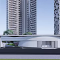 Modern Tall Residential Buildings Exterior With Entrance Area And Greenery Landscaping Design
