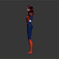 Woman In Blue And Red Spider Man Bodysuit With Mask And Spider Emblem