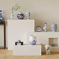 Blue And White Ceramic Decorative Ornament Set For Home Display On Stands