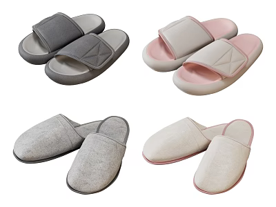 Comfortable Indoor Slippers In Gray Pink And Beige With Cross Strap Design 3d model