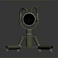 Green Military Mortar Featuring Long Barrel And Tripod Base Design
