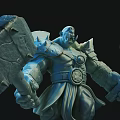 Sculpture Carving Fantasy Style Muscular Warrior Figure Holding Giant Hammer And Axe With Armor Details