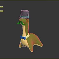 Green Anthropomorphic Character with Top Hat Mustache Bow Tie and Slender Body