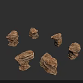 Six Brown Wooden Stone Pieces With Various Shapes And Textured Surfaces On Black Background