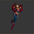 Female Superhero Character In Blue Red Costume With Red Cape And Dynamic Pose