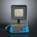 Vintage Blue Electronic TV Set With Screen Buttons And Antenna