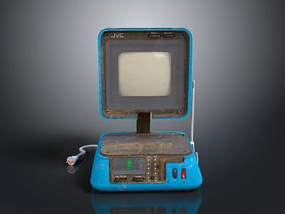 Vintage Blue Electronic TV Set With Screen Buttons And Antenna 3d model