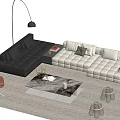 Modern Sectional Sofa and Marble Coffee Table with Brown Chair Floor Lamp on Rug