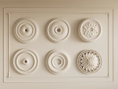 White Decorative Ceiling Medallions With Various Intricate Patterns For Home Decoration 3d model