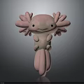 Cute Pink Axolotl Cartoon Character With Feathery Gills Round Body And Tail