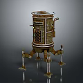 Retro Mechanical Character With Multi Legged Metal Support And Circular Top Metallic Design 3d model