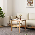 Modern Wooden Coffee Table With White Top Flowers Vase Cup Books And Glasses Near Sofa