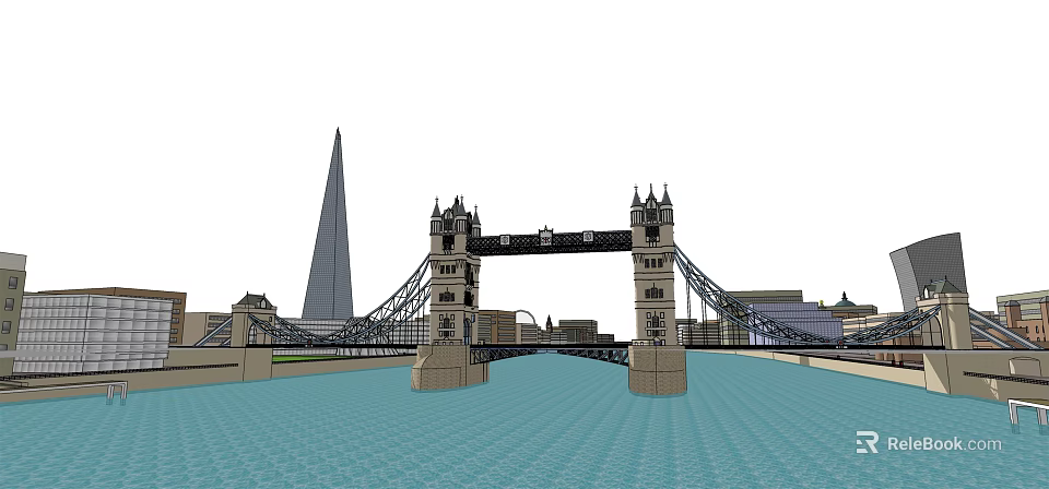 London Tower Bridge Over River Thames With Modern City Skyline 3d model 