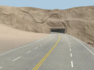 Scenic Desert Highway Leading To Tunnel Through Rocky Cliffs And Sand Dunes 3d model