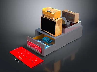 Electronic Device With Yellow Top Black Screen Drawer Red Manual Control Label And Red Keyboard 3d model