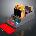 Electronic Device With Yellow Top Black Screen Drawer Red Manual Control Label And Red Keyboard