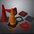 Orange And Red Traffic Cones With Square Round Pads And Bases