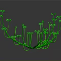 Abstract Green Plant Structure With Curved Branches And Twisted Vines On Dark Background