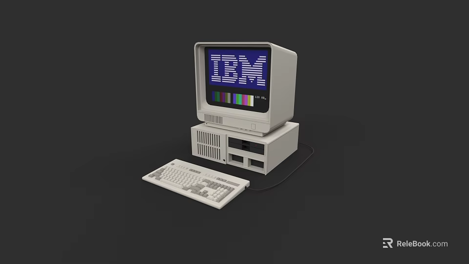 Vintage IBM Computer System With Monitor Desktop Unit And Keyboard 3d model 